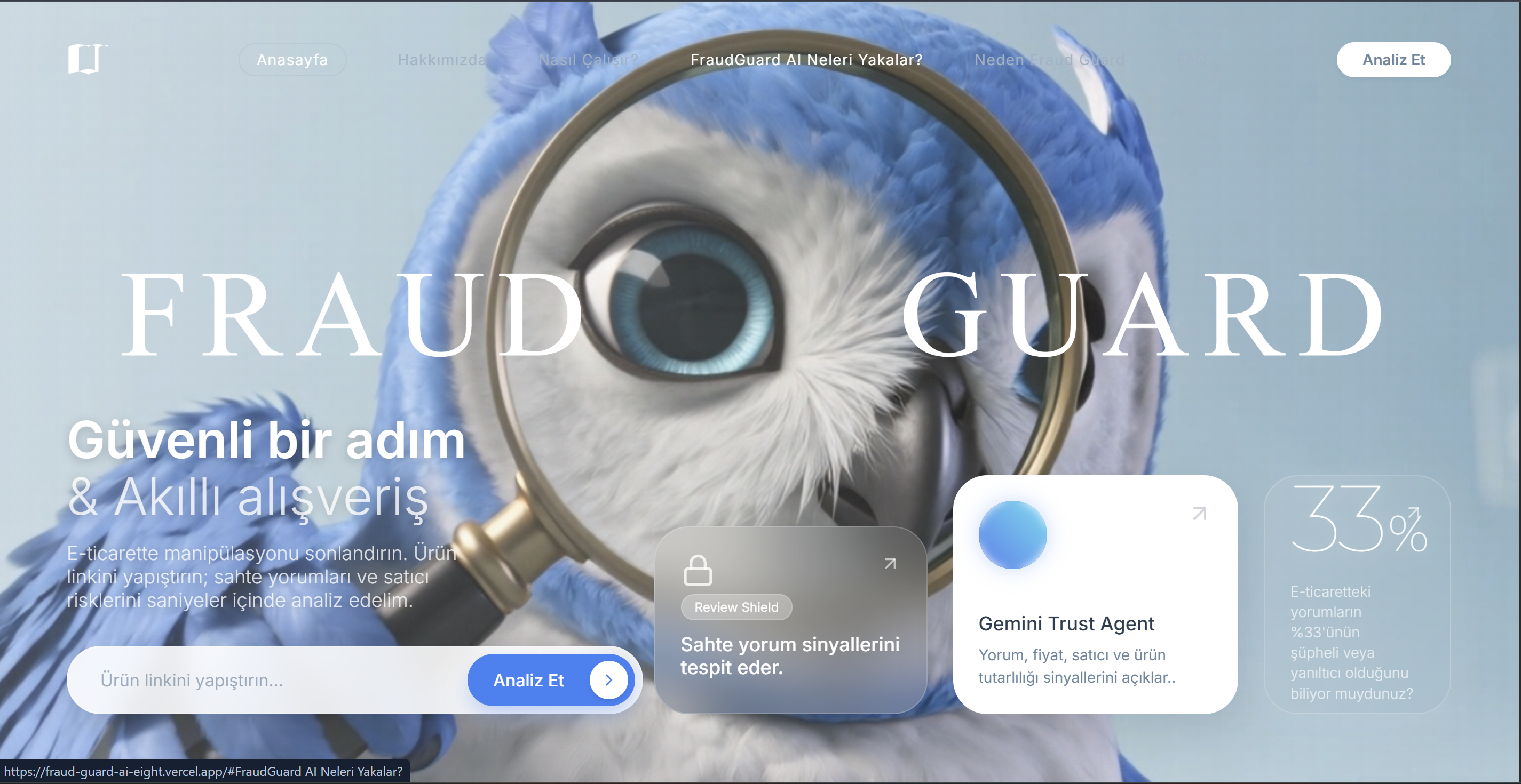 FraudGuard AI - E-Commerce Security and 3D Mascot Showcase